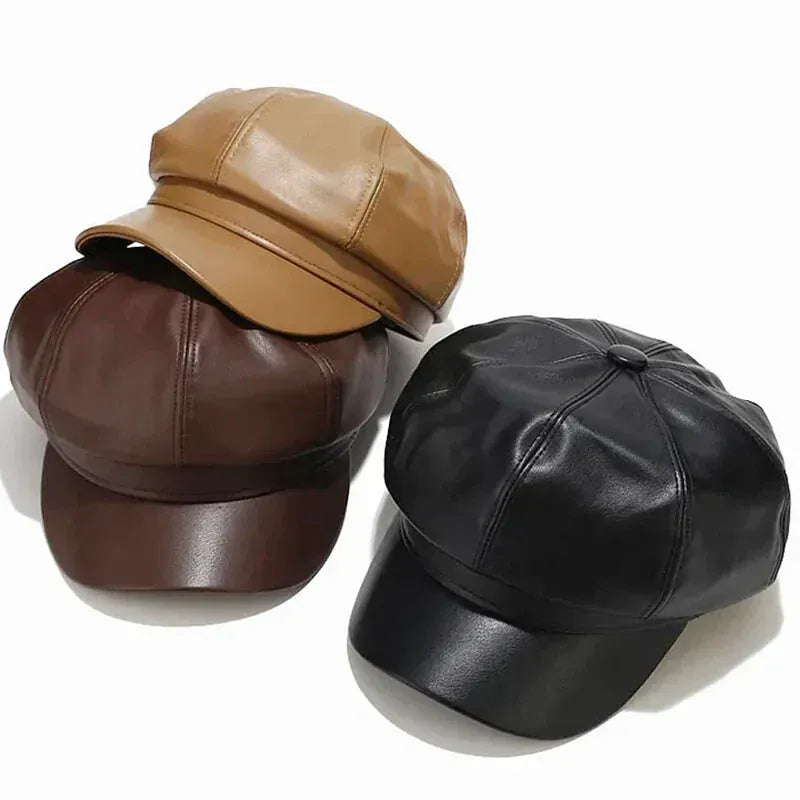 Women's Leather Beret Cap
