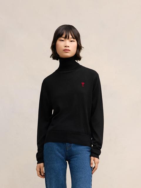 Ami Paris Red Ami de Coeur Turtle Neck Sweater