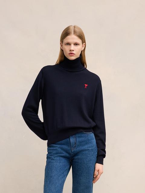 Ami Paris Red Ami de Coeur Turtle Neck Sweater