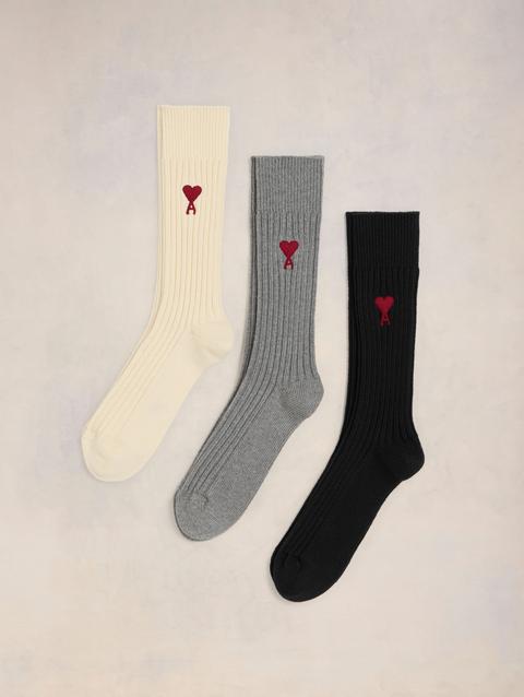 Ami Paris Three Pack Ami de Coeur Socks